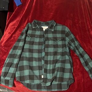 American Eagle Outfitters Kids Teal and Black Checkered Shirt